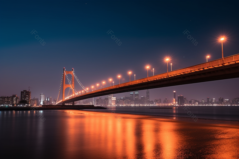 夜晚夜景风景灯光跨江大桥江面倒影摄影背景,高清,摄影图,摄影图片,图片大全,摄影图免费下载